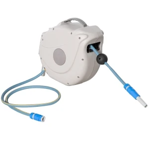 Outsunny Retractable Hose Reel w/ Any Length Lock, Auto Rewind Slow Return System, and 180Â° Swivel Wall Mounted Bracket, 20m+1.5m