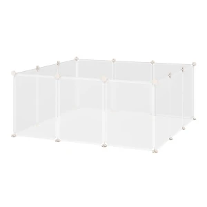 PawHut Portable Pet Playpen DIY Enclosure, 12 Panel Plastic Fence for Bunny, Guinea Pig, Hedgehog, Chinchilla, White