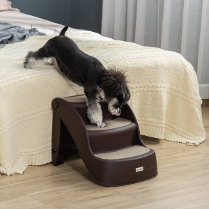 Scarita pentru Caini Pliabila PawHut cu 3 Trepte Antiderapare, Scara pentru Animale Domestice, Catelusi, Pisici, din PP Maro