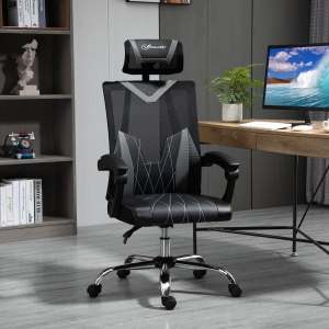 Vinsetto Office Chair Ergonomic Desk Chair with Rotate Headrest, Lumbar Support & Adjustable Height, 360° Swivel Computer Chair