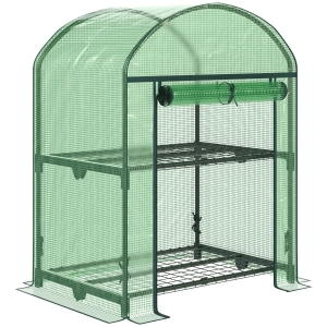 Outsunny Mini Sera de Gradina cu 2 Rafturi din Metal si Copertina din PE, 69x49x92cm, Verde