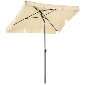 Outsunny Aluminium Sun Parasol, Rectangular Patio Garden Umbrella with Tilt, 2M x 1.25M, Beige