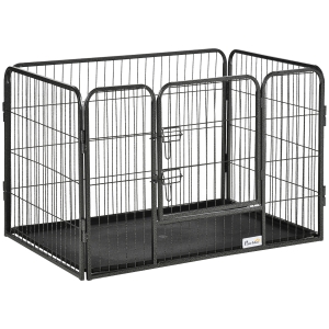 PawHut Tarc pentru Caini, Gard Metalic pentru Animale cu 4 Panouri, Usa Dubla de Blocare si Tavă la Baza, 125x78x80cm, Gri