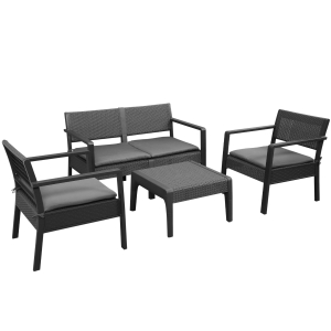Salon de jardin style yachting 4 places 4 pièces avec coussins anthracite