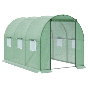 Outsunny Invernadero de Túnel 3x2x2 m Invernáculo de Jardín Exterior con Puerta Enrollable y 6 Ventanas Polietileno y Metal Galvanizado para Cultivos Plantas Flores Verde