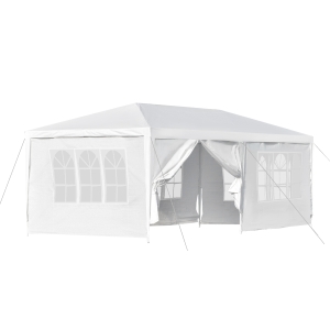 Outsunny Carpa para Fiestas 6x3 m Pabellón de Jardín con 2 Puertas 4 Paredes Laterales Extraíbles y 4 Ventanas para Exterior Eventos Bodas Festivales Blanco