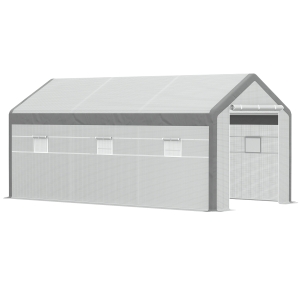 Outsunny Invernadero de Jardín 600x300x280 cm Caseta para Cultivo de Plantas Verduras con 2 Puertas y 6 Ventanas Enrollables Blanco