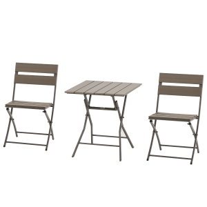 Ensemble bistro de jardin 3 pièces pliables design contemporain métal PE aspect bois