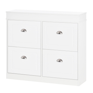 HOMCOM Móvel Sapateiro de 4 Portas Estreito com Prateleiras Ajustáveis e Removíveis Capacidade de 16 Pares para Corredor Entrada 98x24x83cm Branco