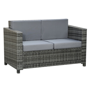 Outsunny Canapé de jardin 2 places canapé droit 4 coussins déhoussables 130L x 70l x 80H cm résine tressée gris
