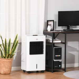 HOMCOM Portable Air Cooler Evaporative Humidifier with Ice Crystal Box Remote Controller 7.5 Hour Timer 3 Mode Swing and Ice Cooling Function White