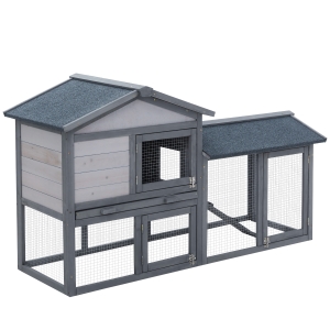 PawHut Casa para Coelhos de Madeira Coelheira para Exterior com Bandeja Removível 147x54x84cm Cinza