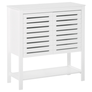 HOMCOM Mesa Consola com armário de porta prateleira ajustável e Prateleira Inferior Minimalista para sala de estar corredor 76x30x81cm Branco