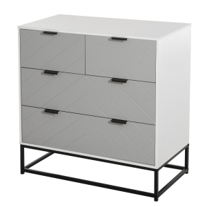 Meuble de rangement commode 4 tiroirs coulissants motif à chevron gris blanc