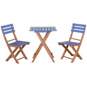 Outsunny Ensemble bistro de jardin 3 pièces avec 1 table et 2 chaises pliantes en bois de pin - bleu