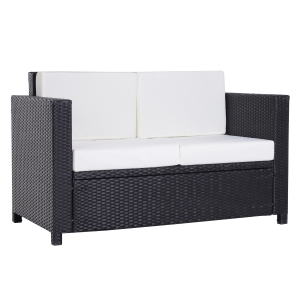 Outsunny Canapé de jardin 2 places canapé droit 4 coussins déhoussables 130L x 70l x 80H cm résine tressée noire