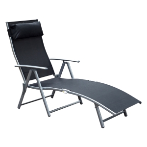 Outsunny Chaise Longue en Textilène Noir