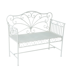 Outsunny Panchina in ferro Biposto da Giardino Stile Romantico, Bianco, 109.5x51x95.5cm