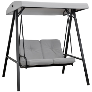Outsunny Balancelle de jardin 2 places grand confort coussins d'assise et dossier fournis accoudoirs pare-soleil gris