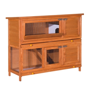 PawHut Kleintierstall für Meerschweinchen und Zwergkaninchen Doppelstock Tannenholz Gelb 120 cm x 48 cm x 100 cm