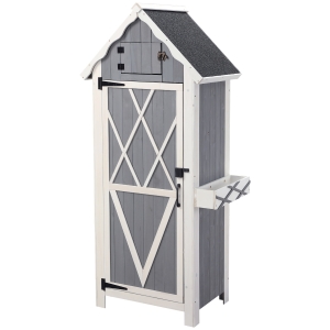 Outsunny Ripostiglio da Giardino con 3 Mensole e Fioriera, in Legno di Abete, 84x54x179cm, Grigio