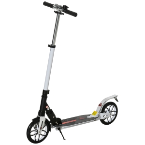 HOMCOM Folding Kick Scooter, Hight-Adjustable Urban Scooter w/ Rear Brake, Double Shock Absorption System, Warning Bell & 2 Big Wheels, For 14+ Teens Adult, White