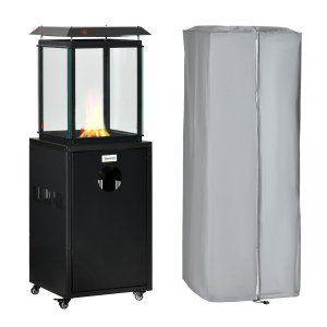 Outsunny 8KW Outdoor Patio Gas Heater Standing Patio Heater w/ Regulator, Hose, Cover