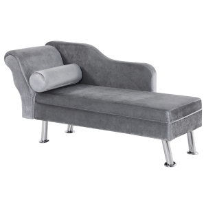 HOMCOM Vintage Style Plush Cloth Upholstered Chaise Longue Sofa w/ Bolster Cushion Grey