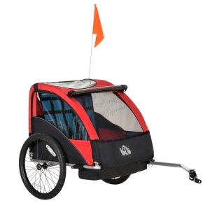 HOMCOM Trailer for Kids Child Bike Foldable Baby Carrier 2-Seat w/ Storage Bag Safety Harness Red