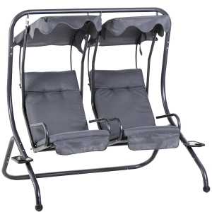 Outsunny Canopy Swing 2 Separate Relax Chairs w/ Handrails, Cup Holders