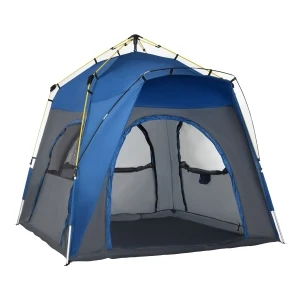 Outsunny 4 Person Automatic Camping Tent, Outdoor Pop Up Tent, Portable Backpacking Dome Shelter, Grey