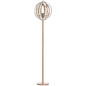 HOMCOM Lámpara de Pie con Pantalla Giratorio de 360° Interruptor de Pie LED E27 Máx. 40W Base de Madera Lámpara de Suelo para Salón Dormitorio Estudio 38x38x160 cm Natural