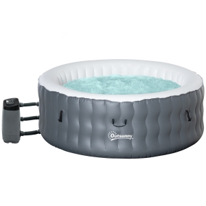 Outsunny Round Hot Tub 108 AirJet Inflatable Spa Outdoor Bubble Spa Pool with Cover, Filter Cartridges, 4 Person, Light Grey