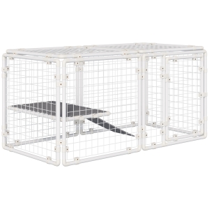 Pawhut Valla Metálica para Mascotas Parque para Conejos con 9 Paneles Puerta con Pestillo y Escalera para Cobayas Gatos Cachorros Diseño DIY 143x74x71 cm Blanco