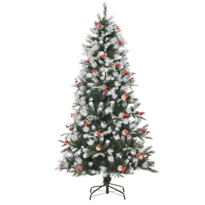 HOMCOM 6FT Artificial Snow Dipped Christmas Tree Xmas Pencil Tree Holiday Decoration