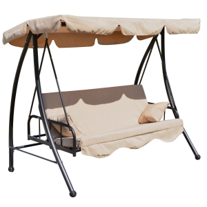 Outsunny 3-Seater Swing Chair, Steel, Polyester-Beige