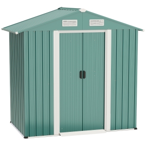 Outsunny 6.3ft x 3.6ft Corrugated Metal Garden Storage Shed w/ Sliding Door Sloped Roof Outdoor Garden Patio Equipment Tool Storage Shed - Green