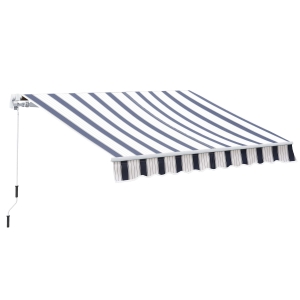 Outsunny Manual Retractable Awning, 2.5x2 m-Dark Blue/White Stripes