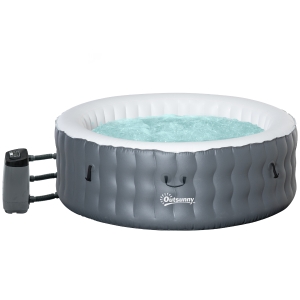 Outsunny Round Hot Tub 108 AirJet Inflatable Spa Outdoor Bubble Spa Pool with Cover, Filter Cartridges, 4-6 Person, Grey