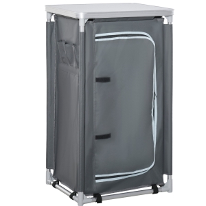 Outsunny Outdoor Camping Kitchen Cupboard Table Storage Organiser w/ 3 Shelf Grey