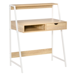HOMCOM Schreibtisch mit Schublade und Regal großer Stauraum E1-Spanplatte Metallrahmen Natur 80 x 50 x 100 cm