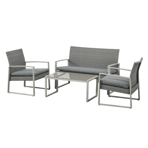 Outsunny Polyrattan Sitzgarnitur 4 tlg. Sitzgruppe Gartenset Sofagarnitur Gartenmöbel Set Lounge Metall modern Grau