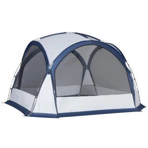 Outsunny Dome Tent for 6-8 Person, Camping Tent with 4 Zipped Mesh Doors, Removable Polyester Cloth, Lamp Hook, Portable Carry Bag, White and Blue