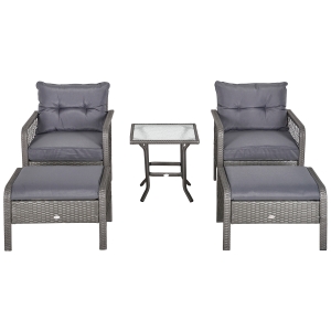 Outsunny Rattan Gartenmöbel 5-tlg. Sitzgarnitur Sofa mit Hocker Tisch Stahl
