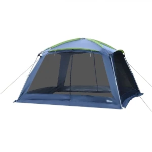 Outsunny Portable Camping Tent, 5-8 Person Dome Tent, Outdoor Screen House, Sun Shelter, 360Â°x355x215cm, Dark Blue/Green