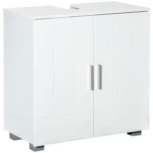 Kleankin Modern Bathroom Vanity Unit, Pedestal Under Sink Cabinet, Storage Cupboard with Double Doors, Adjustable Shelf, White.