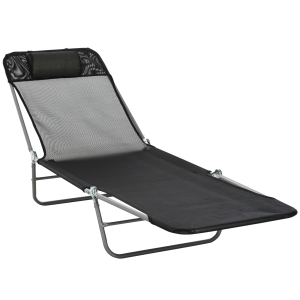 Outsunny Garden Recliner Adjustable Sun Lounger-Black