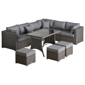 Outsunny Polyrattan Sitzgarnitur 10 tlg. Sitzgruppe Gartenset Sofagarnitur Gartenmöbel Set Lounge Stahl Luxus Dunkelgrau