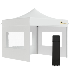 Outsunny Faltpavillon Pavillon Gartenzelt mit Seitenwänden Pop-up-Zelt wasserdicht Gartenpavillon Weiß 300 x 300 x 320 cm