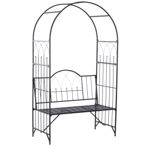 Outsunny Rosenbogen mit Bank Rosenbank Laubenbank Philosophenbank Rankgitter Rankhilfe Gartenbank Metall Schwarz 115 x 59 x 203 cm